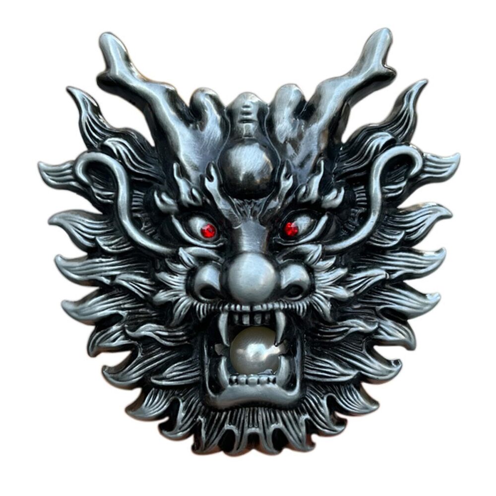 7298 Belt Buckle Vintage Engraved Dragon Head Waist Belt Buckle for Pants